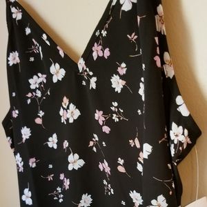Printed V-Neck Camisole BLACK FLORAL New w/tags